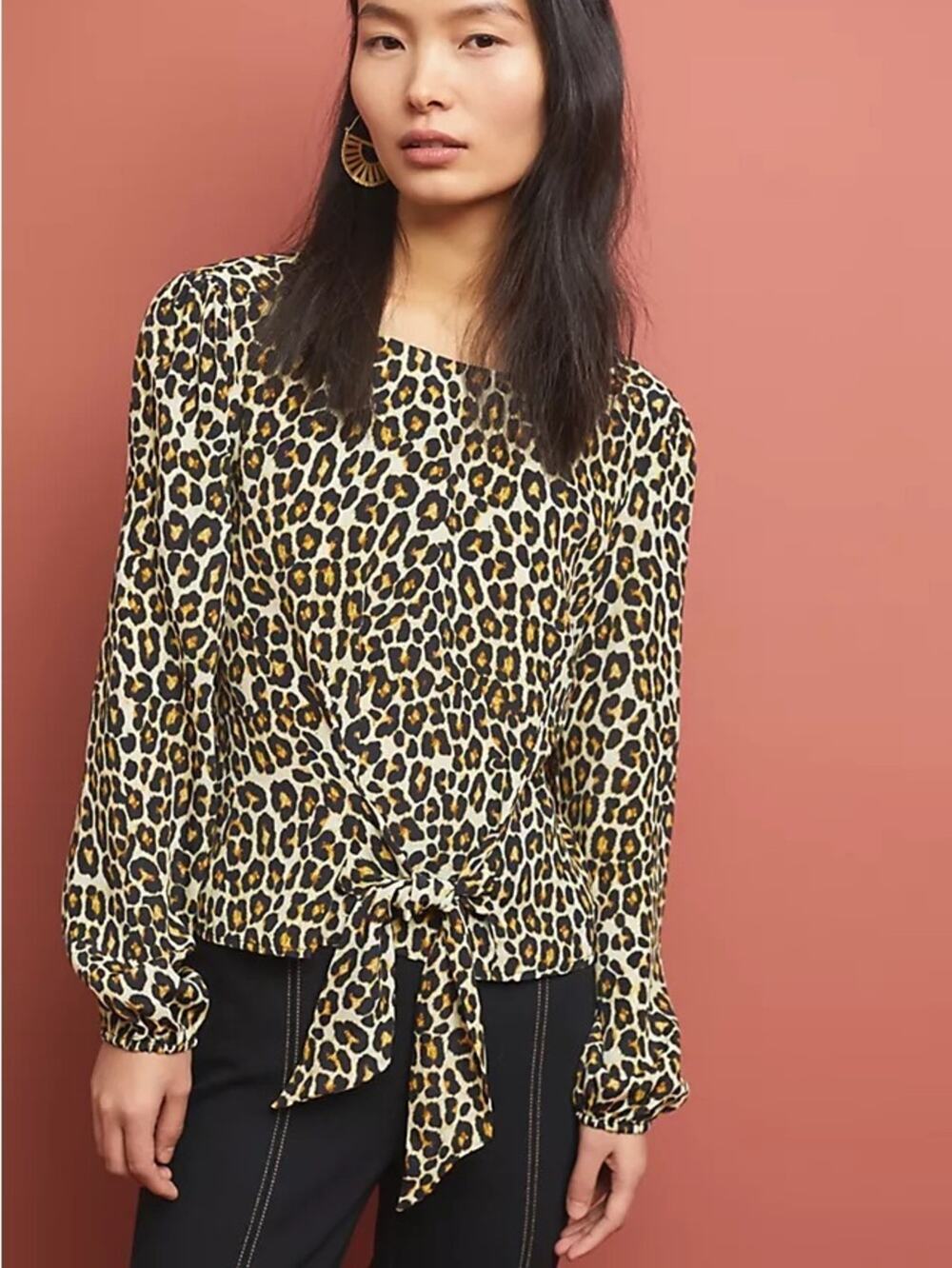 Anthropologie x Kachel Rosalie Leopard Blouse Tie Front Size 6